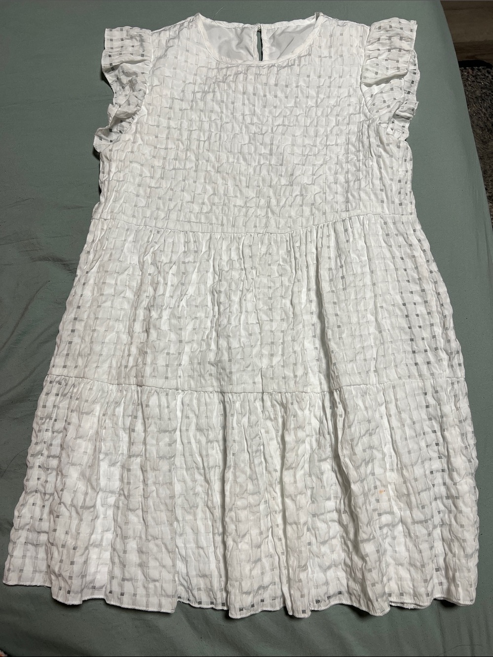 SHEIN White Textured Ruffle Sleeve Tiered Dress